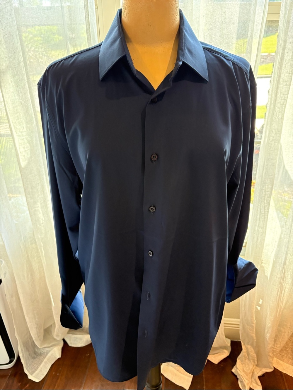 Nautica Solid Navy Blue Long Sleeve Dress Shirt